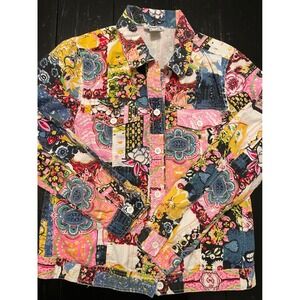 Serengetti Patchwork Floral Denim Jacket Women's Size S Made in India Cotton